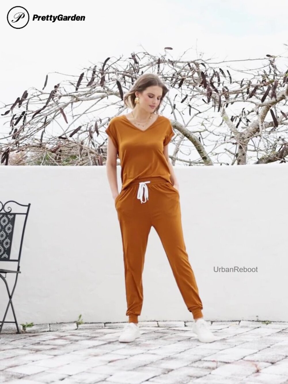 Women's Two Piece Tracksuit Short Sleeve V Neck Jogger Set Lounge Outfit - Picture 7 of 7